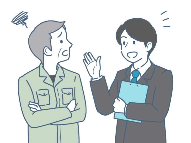 相談してるお客様と社員のイラスト